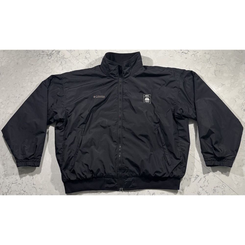VTG Columbia Falmouth Bomber Jacket Mens XXL Black NBC 2002 Winter Olympics Y2K